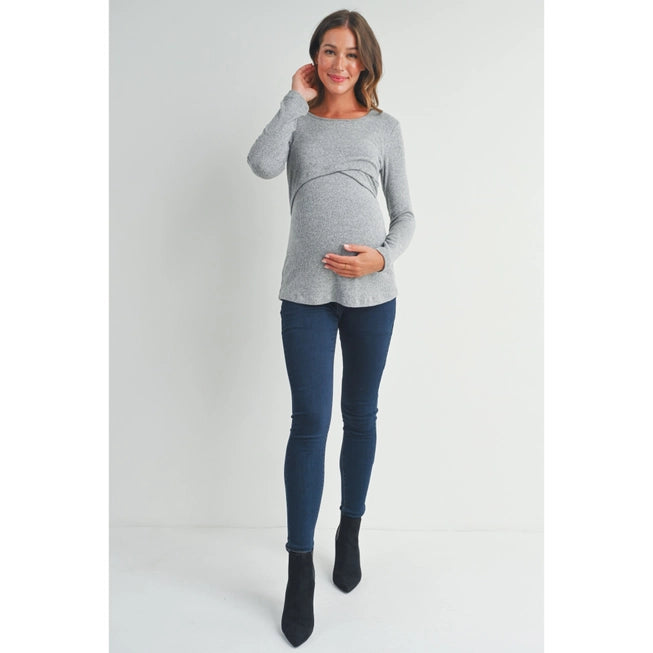 Ribbed Long Sleeve Maternity Nursing Shirt Top