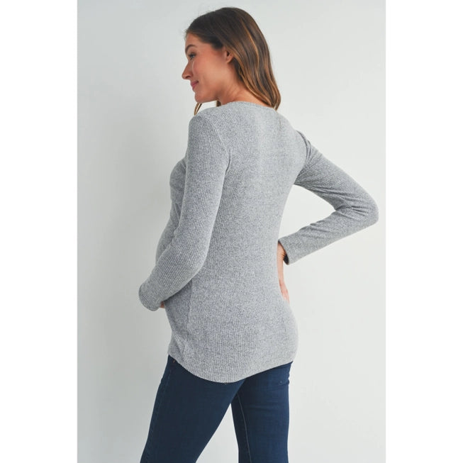 Ribbed Long Sleeve Maternity Nursing Shirt Top