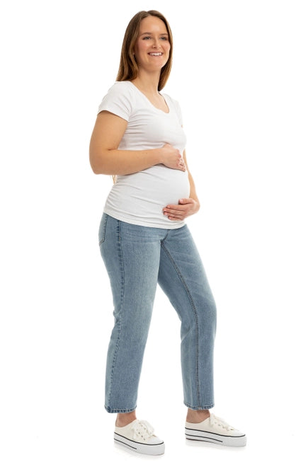 Maternity 28" High Rise Dad Jean w/ Bellyband in Flora