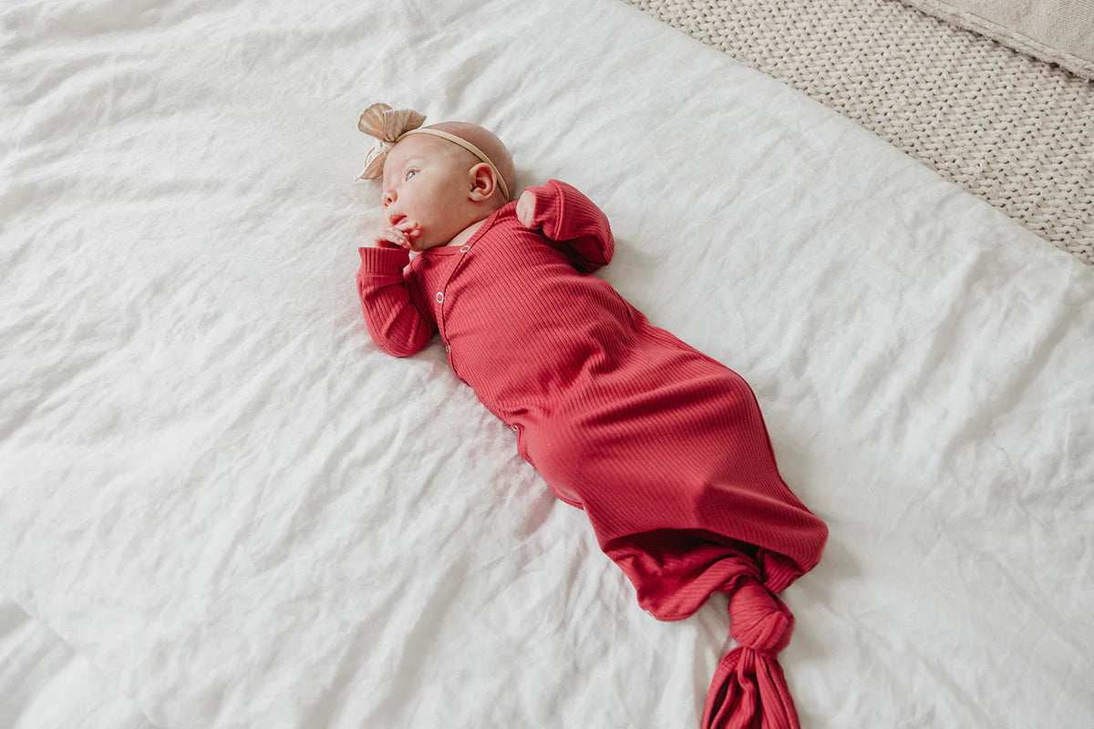 Berry Rib Knit Newborn Knotted Gown