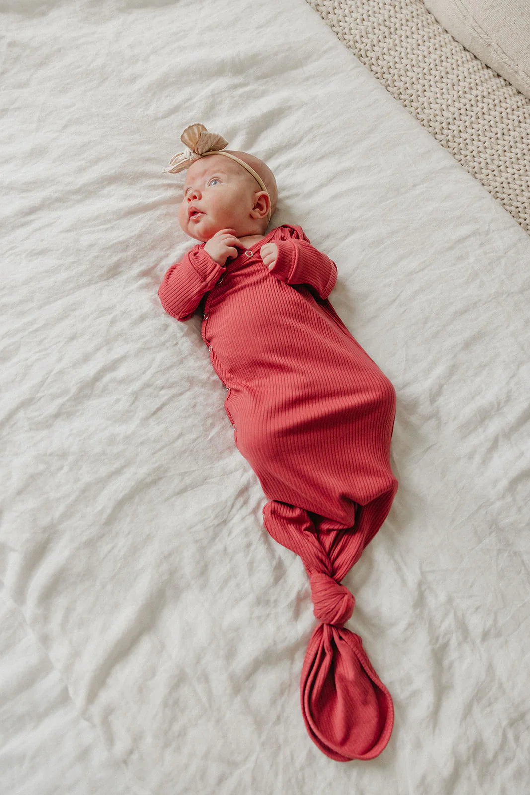 Berry Rib Knit Newborn Knotted Gown