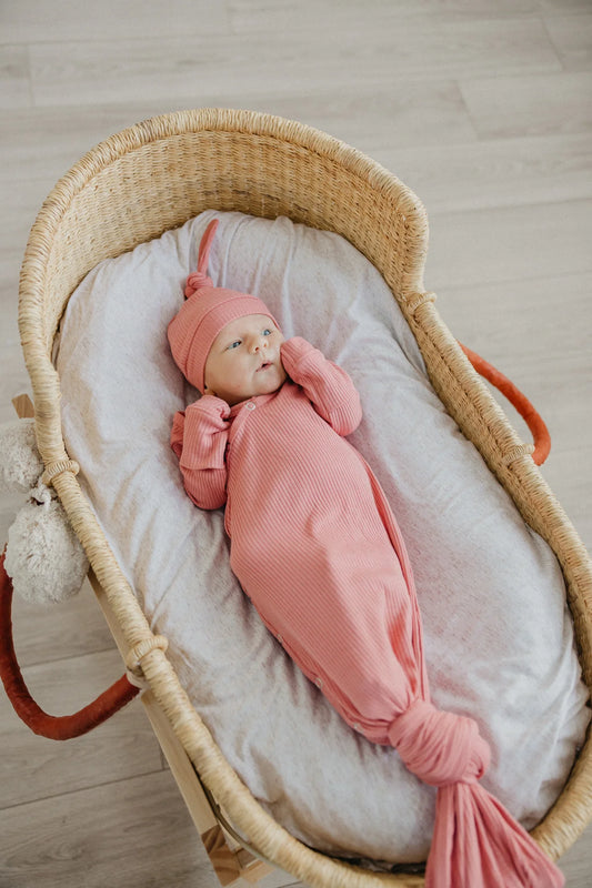 Rosewood Rib Knit Newborn Knotted Gown