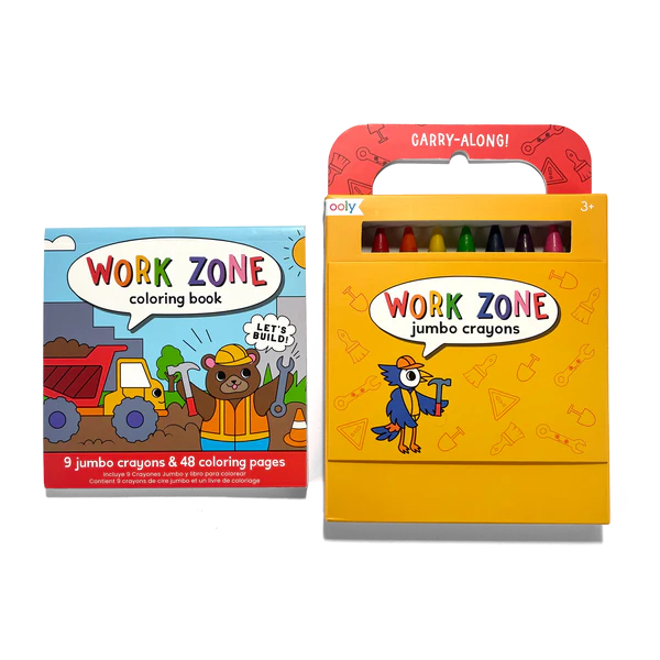 Carry Along! Coloring Book and Crayon Set - Work Zone - Set of 9 Crayons