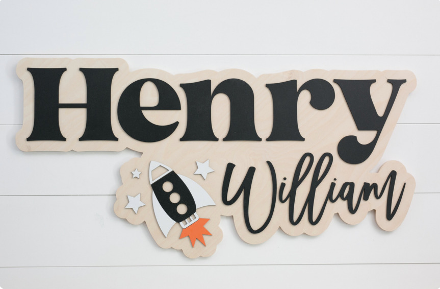 Sugar + Maple Personalized Bubble Wood Sign | Spaceship