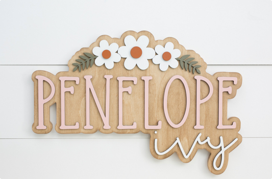 Sugar + Maple Personalized Bubble Wood Sign | Flower