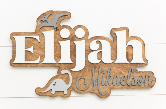 Sugar + Maple Personalized Bubble Wood Sign | Dinosaur