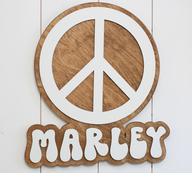 Sugar + Maple Round Personalized Name Sign | Peace Cutout