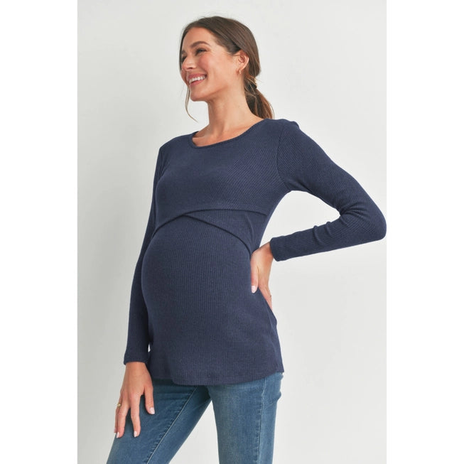 Ribbed Long Sleeve Maternity Nursing Shirt Top