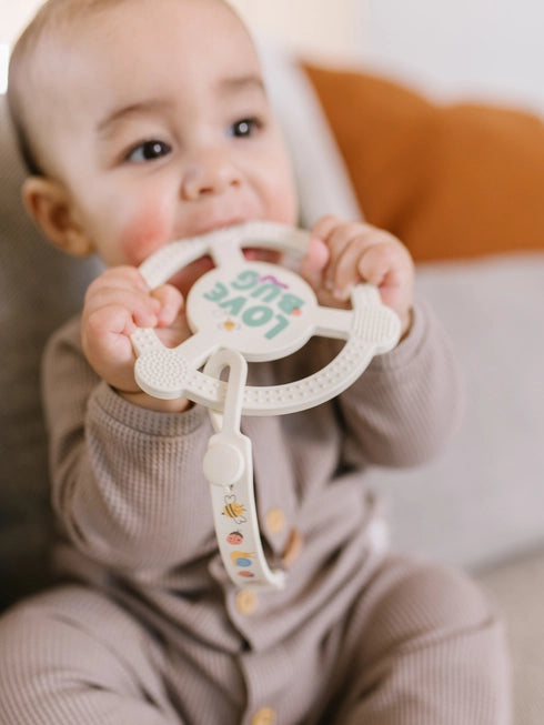 Silicone Teether Ring with Detachable Clip Love Bug