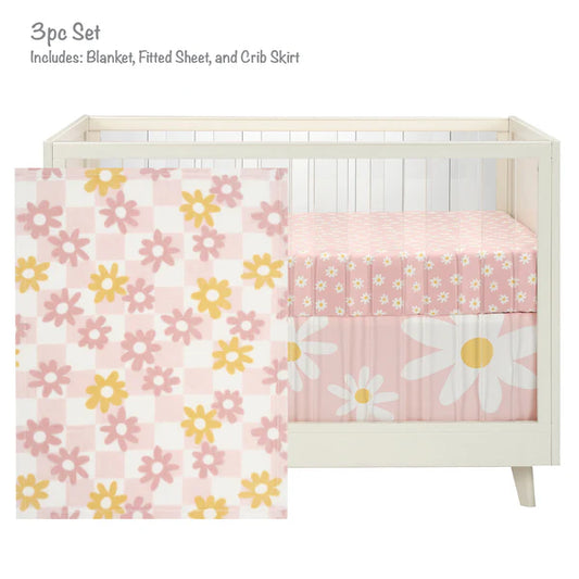 Lambs & Ivy Daisy Dreams 3-Piece Pink/White Baby Nursery Crib Bedding Set