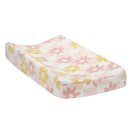 Daisy Dreams Pink/White Checkered Soft Luxury Changing Pad Cover