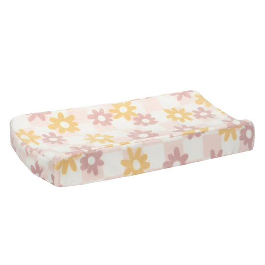 Daisy Dreams Pink/White Checkered Soft Luxury Changing Pad Cover