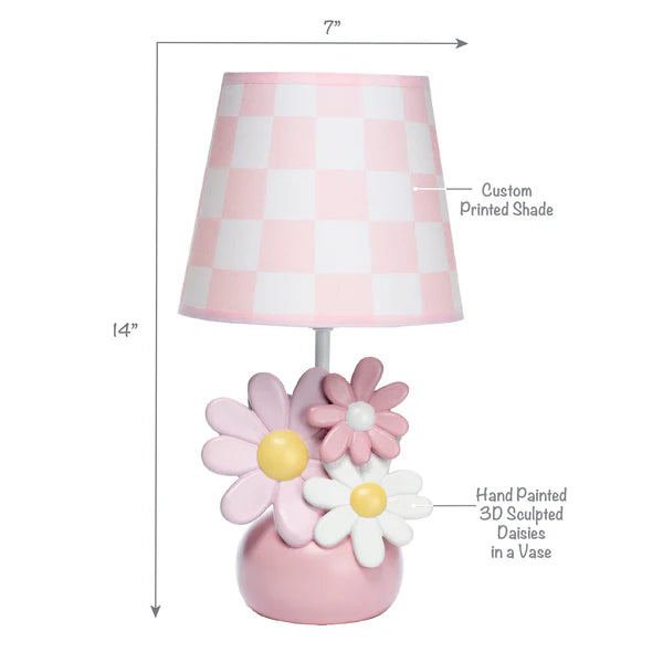 Daisy Dreams Hand-Painted Pink Floral Lamp w/ Shade and LED Bulb