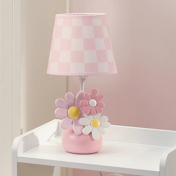 Daisy Dreams Hand-Painted Pink Floral Lamp w/ Shade and LED Bulb