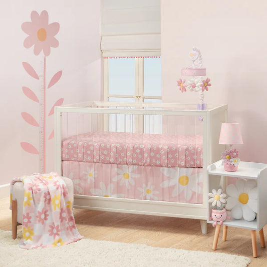 Lambs & Ivy Daisy Dreams 3-Piece Pink/White Baby Nursery Crib Bedding Set