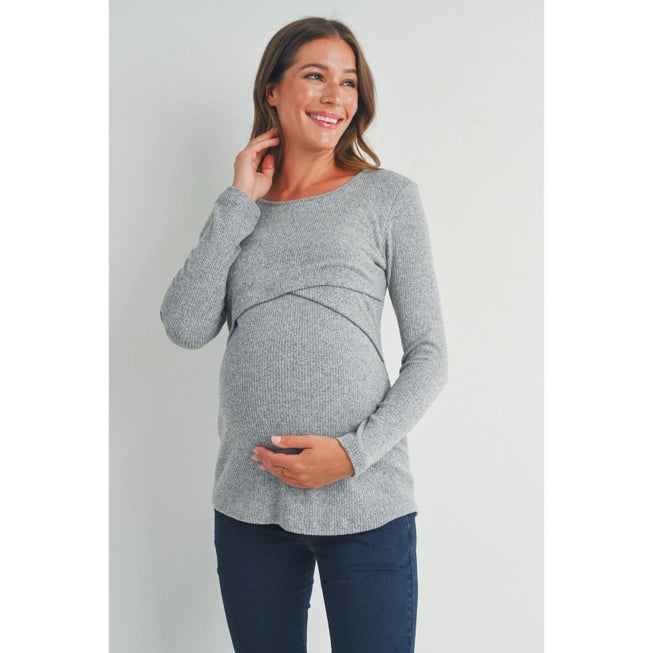 Ribbed Long Sleeve Maternity Nursing Shirt Top