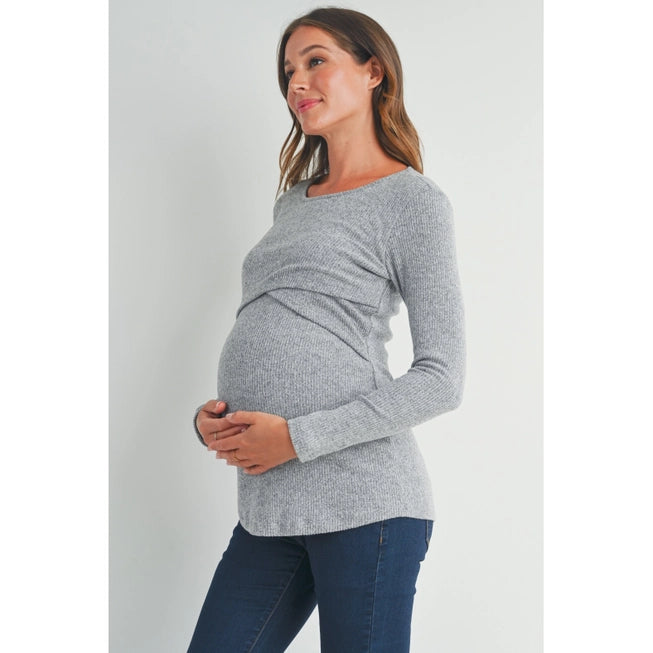 Ribbed Long Sleeve Maternity Nursing Shirt Top