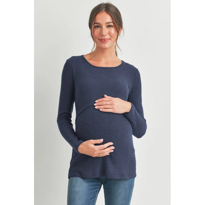 Ribbed Long Sleeve Maternity Nursing Shirt Top