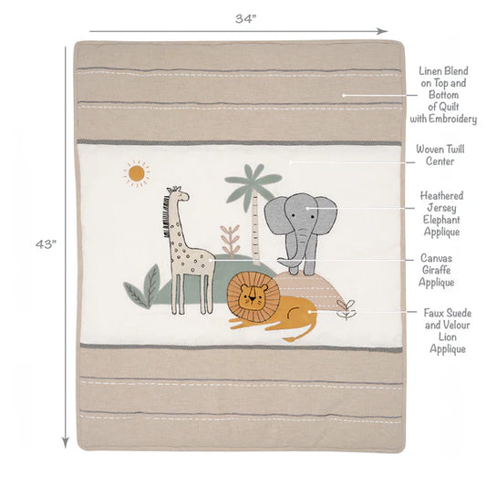 Jungle Adventure Linen/Cotton 3-Piece Nursery Baby Crib Bedding Set