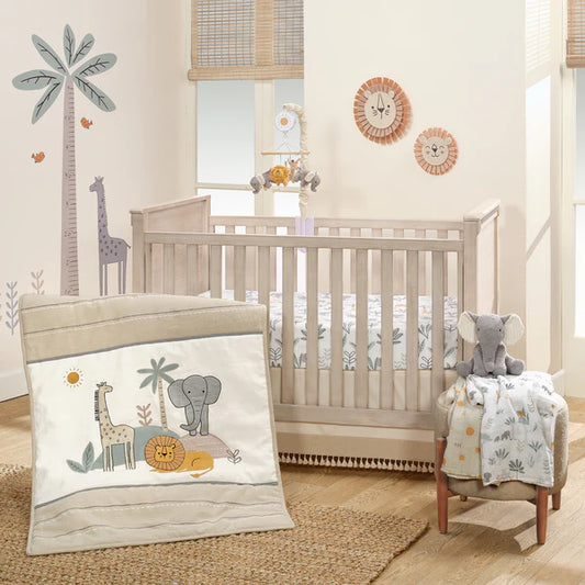 Jungle Adventure Linen/Cotton 3-Piece Nursery Baby Crib Bedding Set