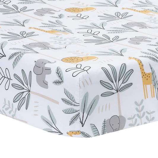 Jungle Adventure 100% Cotton Baby/Toddler Fitted Crib Sheet - White