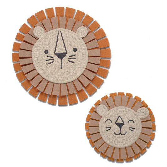 Jungle Adventure 2-Piece Yarn/Felt Lion Wall Decor - 9 & 12.5 Inch