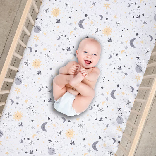 Little Star White Celestial Microfiber Baby Fitted Crib Sheet