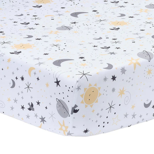 Little Star White Celestial Microfiber Baby Fitted Crib Sheet