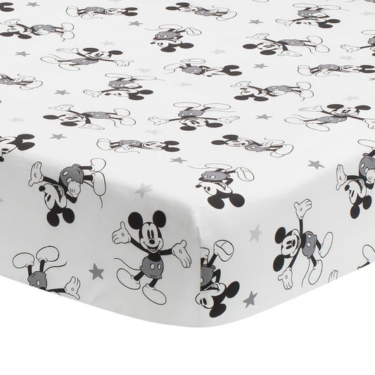 Disney Baby Magical Mickey Mouse 100% Cotton Fitted Crib Sheet - White/Black