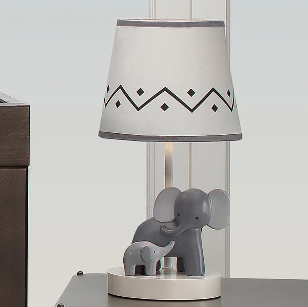 Me & Mama White/Gray Elephant Nursery Lamp with Shade & Bulb