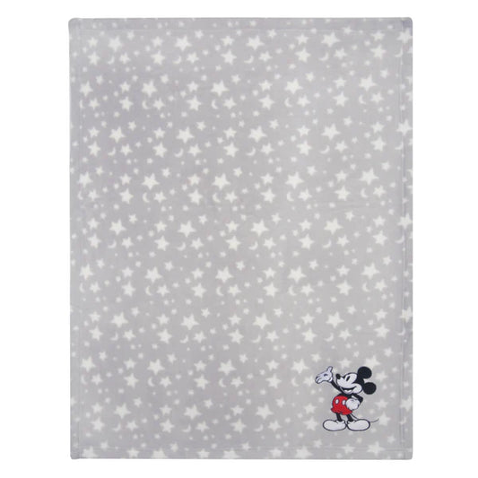 Disney Baby Mickey Mouse Stars Gray Soft Fleece Baby Blanket