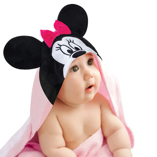 Disney Baby Minnie Mouse Pink Cotton Hooded Baby Bath Towel