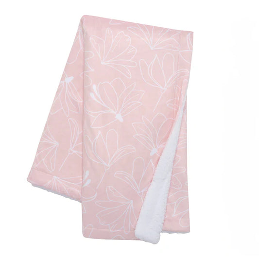 Petals Pink/White Floral Fleece Faux Shearling Soft Baby Blanket