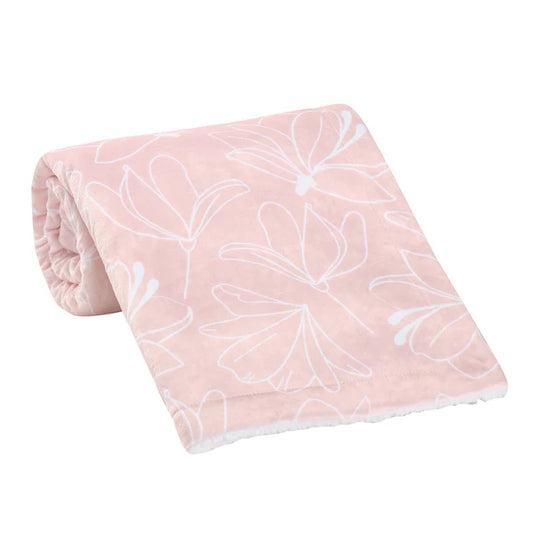 Petals Pink/White Floral Fleece Faux Shearling Soft Baby Blanket