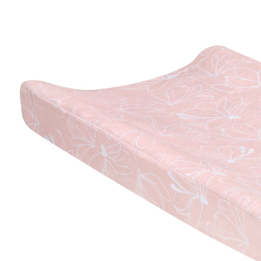 Petals Soft Pink/White Floral Outline Baby Changing Pad Cover