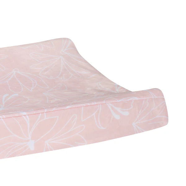 Petals Soft Pink/White Floral Outline Baby Changing Pad Cover