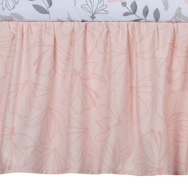 Petals Gray/Pink Sateen Cotton Floral 3-Piece Baby Crib Bedding Set