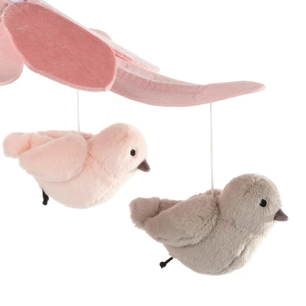 Petals Pink/Gray Birds Musical Baby Crib Mobile Soother Toy