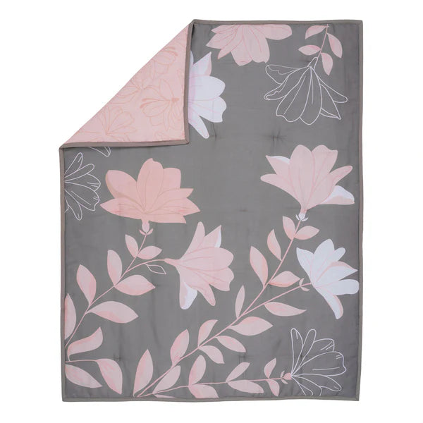 Petals Gray/Pink Sateen Cotton Floral 3-Piece Baby Crib Bedding Set