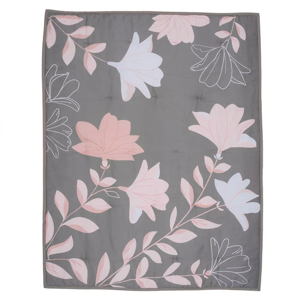 Petals Gray/Pink Sateen Cotton Floral 3-Piece Baby Crib Bedding Set