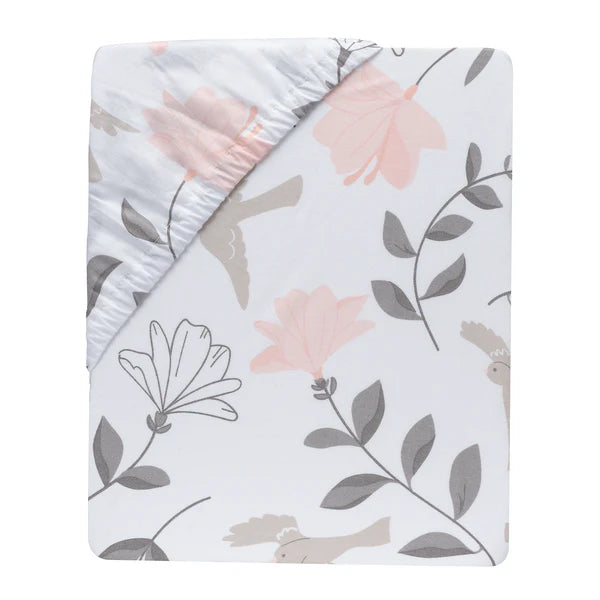 Petals Gray/Pink Sateen Cotton Floral 3-Piece Baby Crib Bedding Set