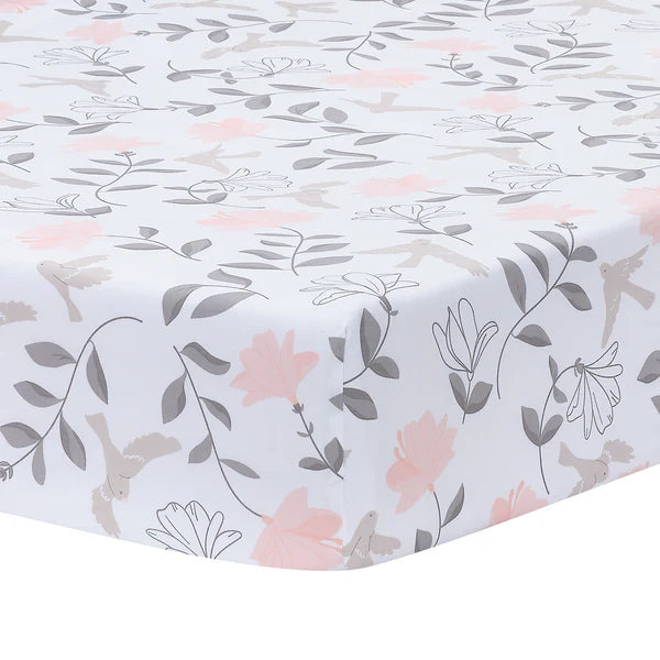 Petals Gray/Pink Sateen Cotton Floral 3-Piece Baby Crib Bedding Set