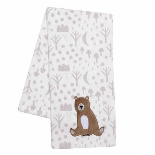 Sleepytime Bear White/Brown Soft Fleece Baby Blanket