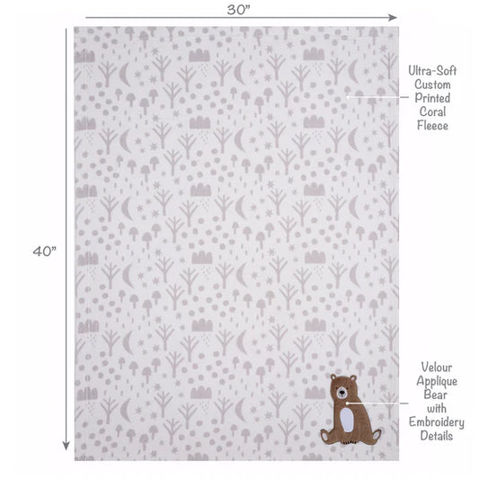 Sleepytime Bear White/Brown Soft Fleece Baby Blanket