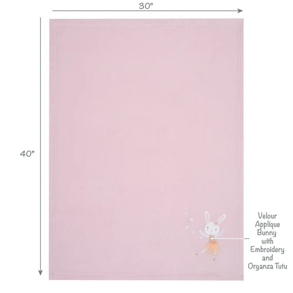 Tiny Dancer Pink Ballet Soft Fleece Bunny Applique Baby Blanket