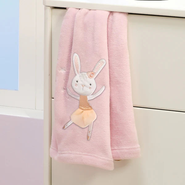 Tiny Dancer Pink Ballet Soft Fleece Bunny Applique Baby Blanket