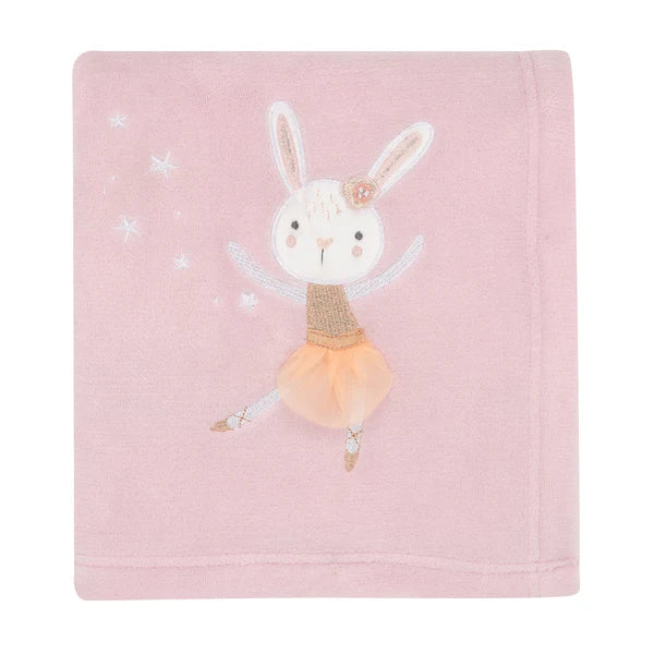 Tiny Dancer Pink Ballet Soft Fleece Bunny Applique Baby Blanket