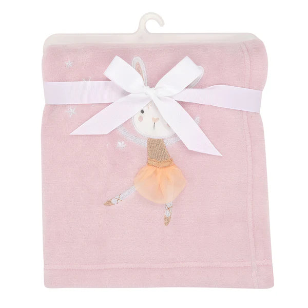 Tiny Dancer Pink Ballet Soft Fleece Bunny Applique Baby Blanket