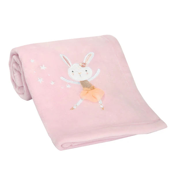 Tiny Dancer Pink Ballet Soft Fleece Bunny Applique Baby Blanket