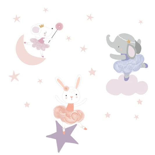 Tiny Dancer Ballet Animals & Stars Wall Decals- Elephant/Bunny